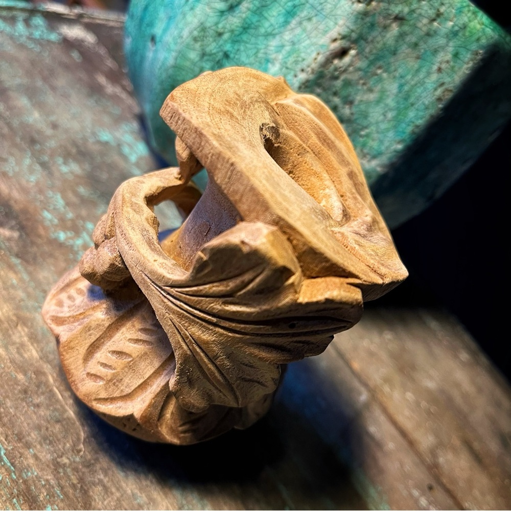 vintage hand carved wood vase